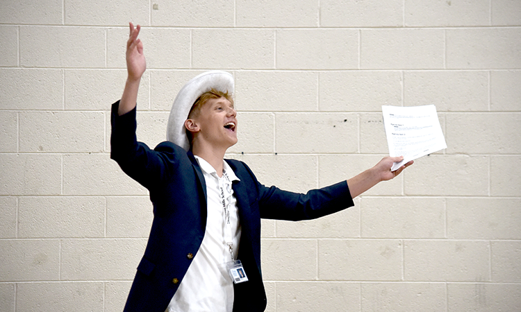Will-Stock-makes-a-grand-entrance Will Stock makes a grand entrance to the all-school assembly