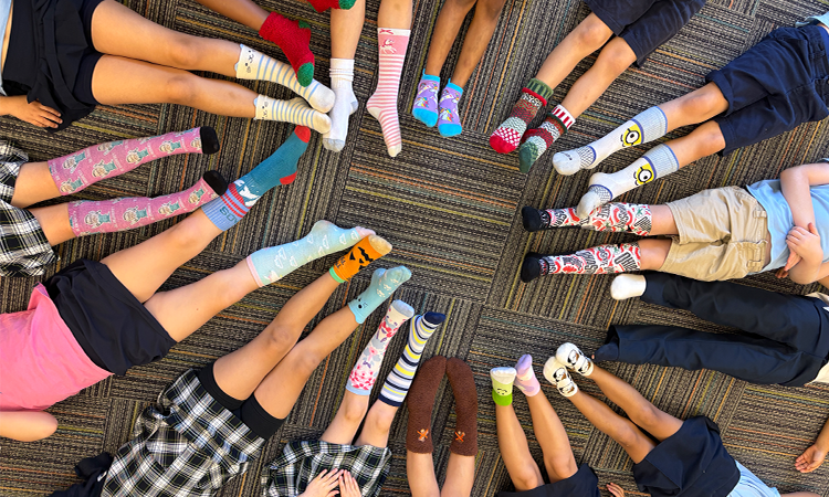 Doherty students show off their crazy socks during Spirit Week