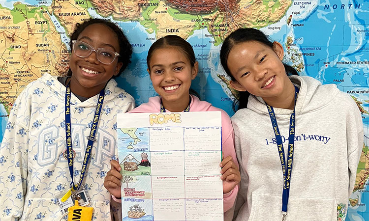 Global-Studies Sixth grade Global Studies students hold up their poster about Rome
