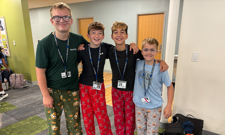 Middle-Pajama-Day Middle Schoolers pose for a photo during pajama day