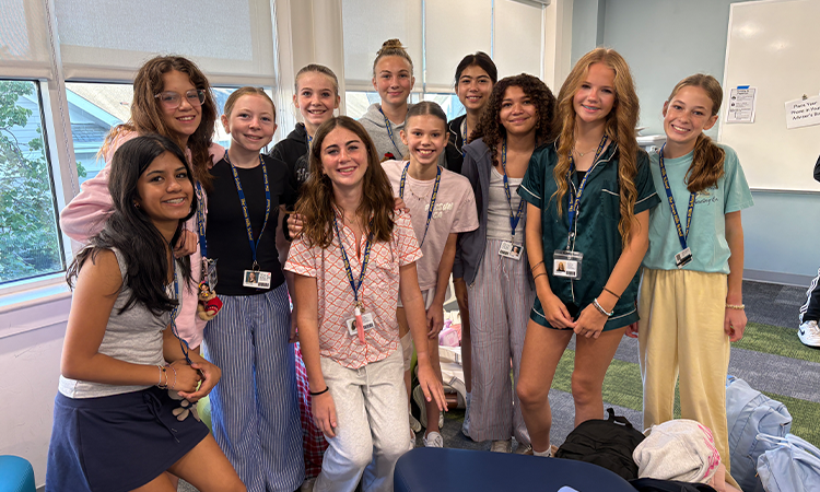 Middle---Pajama-Day Middle Schoolers pose for a photo during pajama day
