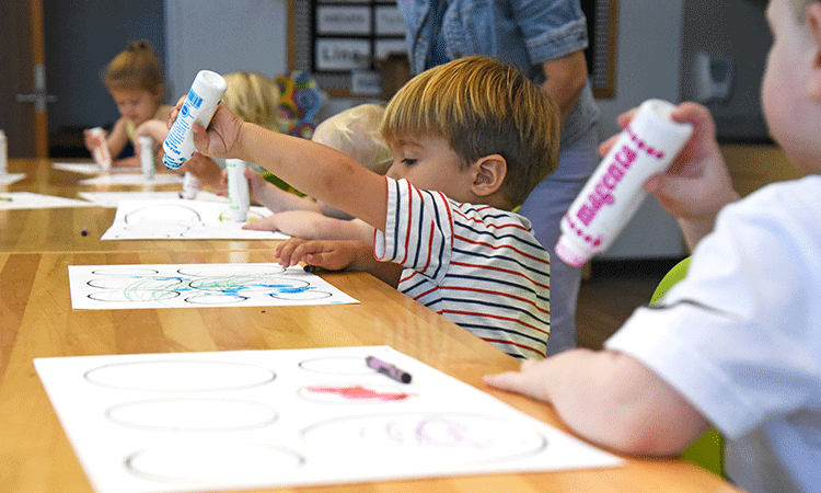 PK2 make art in Kacey Watkins class A pre-kindergarten for 2-year-olds class makes art